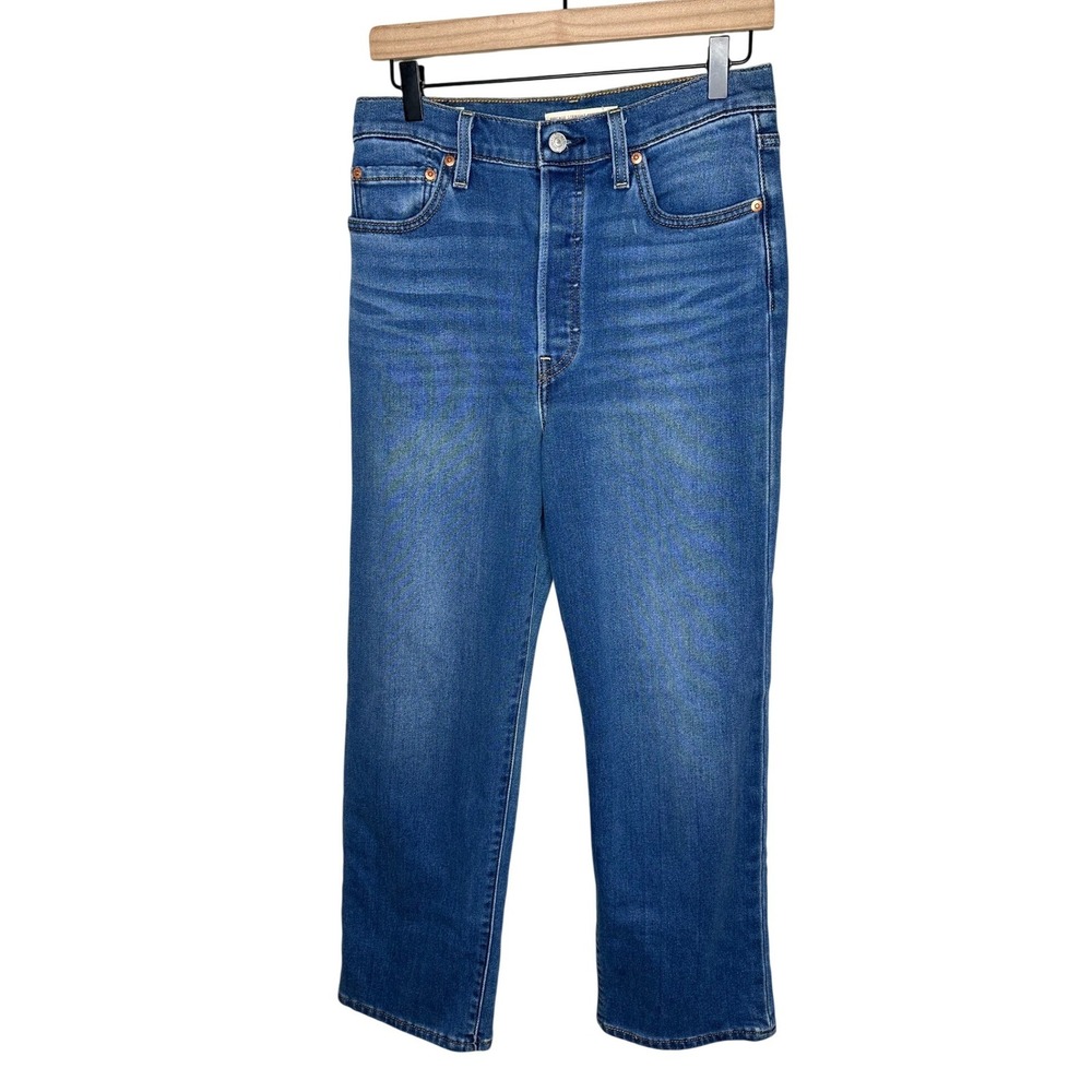 Levis Premium Ribcage Straight Ankle Jeans 29 Dark Wash High Rise Button Fly EUC